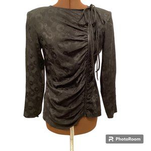 Vintage Black Silk Jacquard Front Zip Blouse